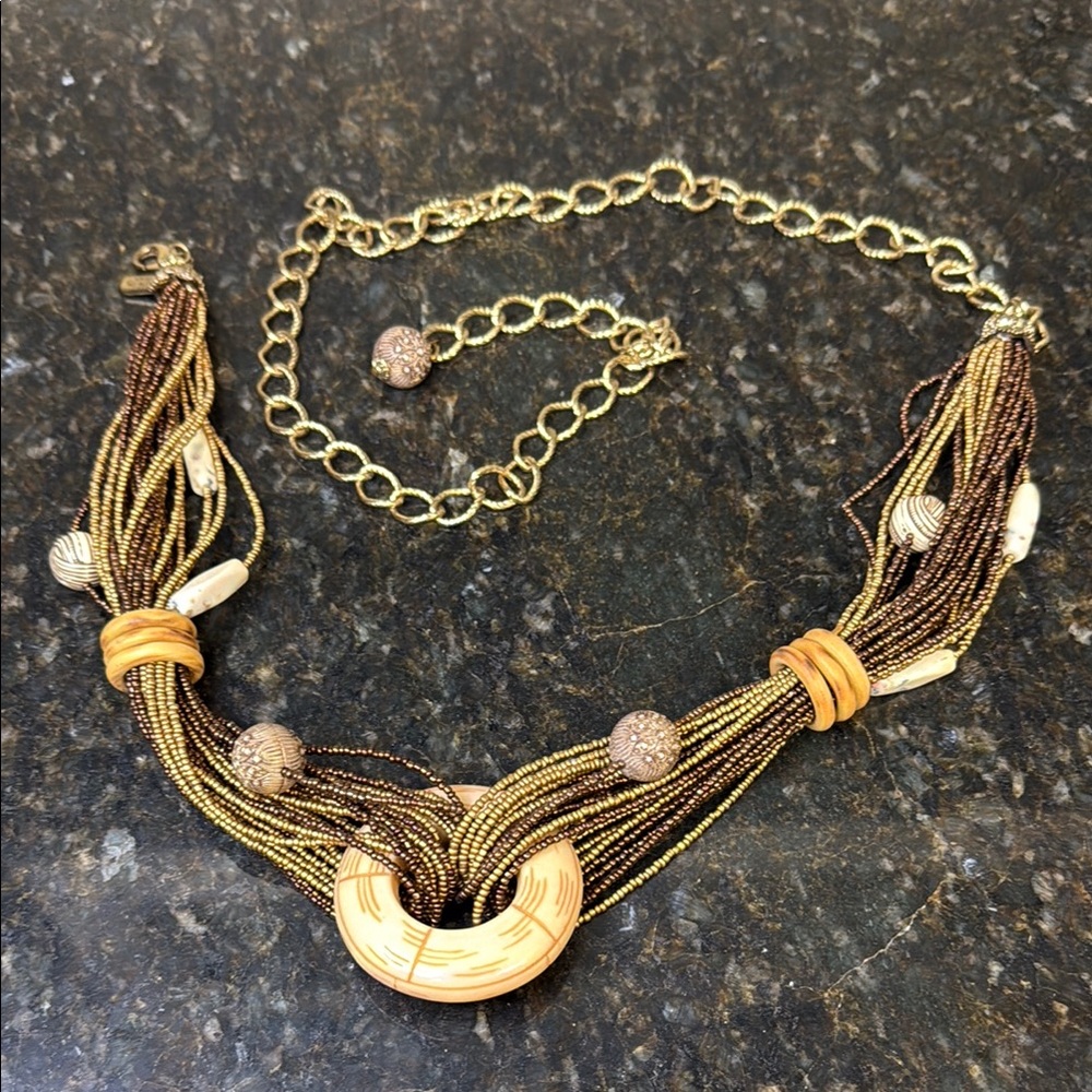 Chicos Gold and Copper color beads Adjustable Chain Belt 50”